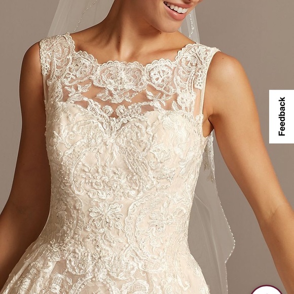 Beaded Lace Wedding Dress with Pleated Skirt - Picture 6 of 13